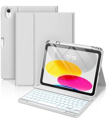 Hamile for iPad 11th 10th Generation Case with Keyboard 7 Colors Backlit Wireless Detachable Folio Keyboard Cover with Pencil Holder for iPad A16 11inch 2025 10th Gen 109 Inch 2022 Light Gray