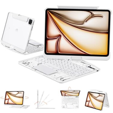 Tiaota Transparent Case with Keyboard for iPad Pro 13 inch M5M4 20252024 iPad Pro 137Color BacklitMagic wireless Keyboard 360RotatingMultiTouch trackpadPencil Holderwith shortcutswhite