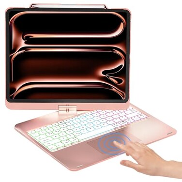 NOKBABO Trackpad Keyboard Case for iPad Pro 13 inch M52025 M42024 iPad Air 13 M4M3M2 iPad Pro 129 6th5th4th3rd 360 Rotatable Rainbow Backlit Pencil Holder Bright Pink
