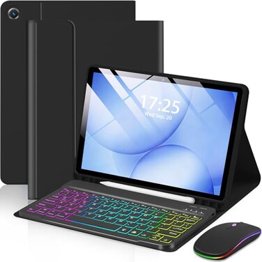EAMPANG Case with Keyboard Mouse for Samsung Galaxy Tab A11 PlusA9 Plus 20252023 11 inch7 Color Rainbow Backlight Detachable USBC Keypad Magnetic Case with Pen Slot for Tablet A11 A9 5G Black