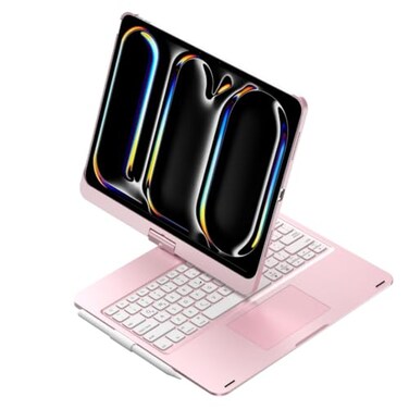 HENGHUI 360 Rotatable Touch Keyboard for iPad Pro 11 inch M5M4 20252024 Backlight Trackpad Foldable Integrated Keyboard Case CoverRosegold