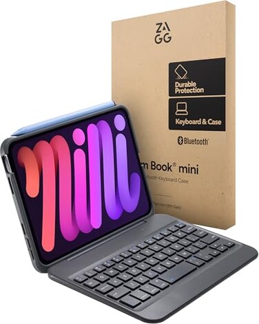 ZAGG Slim Book mini iPad mini A17 Pro Gen 6 Keyboard Case Bluetooth Detachable Keyboard Protective Case Combo Slim Compact Magnetic Hinge Multiple Viewing Angles Ergonomic Typing