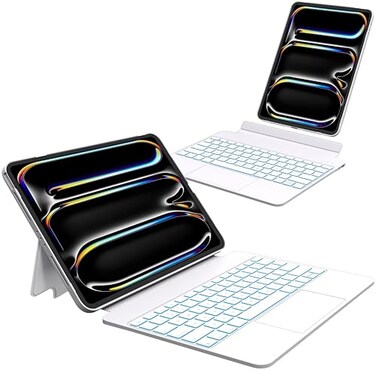 Otuoor iPad Pro 13 Inch Case 2024 with Keyboard Magnetic Detachable Keyboard Case for iPad Pro 13 Inch M4 2024 with 7 Colors Backlight MultiTouch Trackpad PortraitLandscape Mode White