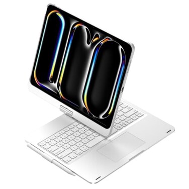HENGHUI 360 Rotatable Touch Keyboard for iPad Pro 11 inch M5M4 20252024 Backlight Trackpad Foldable Integrated Keyboard Case CoverSilver