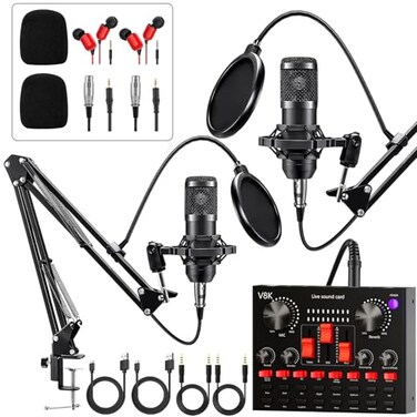 Brvomussy Podcast Equipment Bundle for 2 Audio Interface with Voice Changer Condenser Microphone for Gamer AllinOne Audio Mixer Perfect for Live Streaming Singing YouTube Gaming