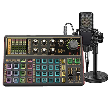 sktome Podcast Equipment Bundle K300 Sound Card with Podcast Microphone Audio Interface for Music Recording Karaoke Singing Broadcast AM200K300S2