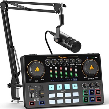 MAONO Podcast Equipment Bundle 10 Channel Audio Interface and XLR Dynamic Microphone MaonoCaster with Propreamp 48V Bluetooth for Podcast Streaming TikTok Youtube PC Smartphone AME2C Pro