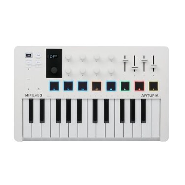Arturia MiniLab 3 Universal MIDI Controller for Music Production with AllinOne Software Package 25 Keys 8 MultiColor Pads White