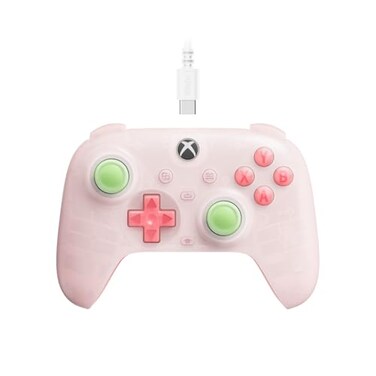 8BitDo Ultimate Mini Wired Controller for Xbox with RGB Lighting Fire Ring Hall Effect Joysticks and Triggers for Xbox Series XS Xbox One Windows 1011 Officially Licensed Translucent Pink