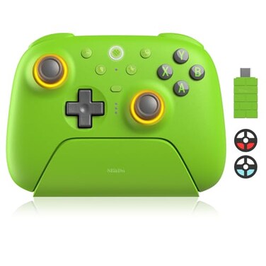 8BitDo Ultimate 2 Wireless Controller with TMR Joysticks for Windows Android Gaming Controller with Switchable Hall EffectTactile Triggers RGB Fire Ring8Speed Wireless Tech Charging Dock Green