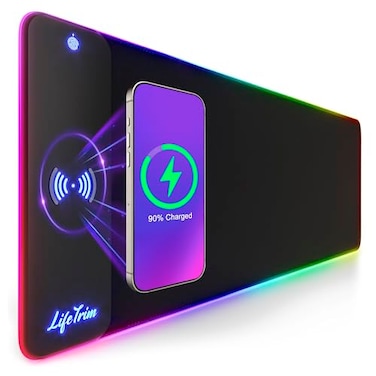 LifeTrim RGB Gaming Mouse Pad with Wireless Charging 15W LED Mousepad 355x12 Inch XXL Large Desk Mat 10 Light Modes 4mm Thick NonSlip Waterproof Keyboard Pad for PC MacBook Laptop Gamer Gift