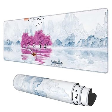 KOAIWPAE Desk Mat Cherry Blossom Tree Oil Ink Painting Extended Gaming Mouse Pad Large 315x118 Big Mouse Pad with NonSlip Base and Stitched Edge Long Computer Keyboard Mouse Mat for Home Office Work