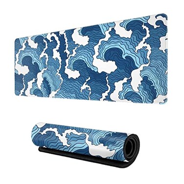 FYPDIYS Japanese Wave Mouse Pad Blue and White Mouse Pad Gaming Large XXL Long Mousepad Extended XL Desk Mat NonSlip Rubber Base Stitched Edges Mice Pad 315 X 118 Inch