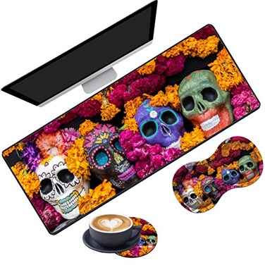 Gorzzt Extended Gaming Mouse Pad Desk Pad Keyboard Pad Mouse Wrist Rest and Coaster AntiSlip Rubber Base Mouse Pad Suitable for Gaming and Office Candy Skull