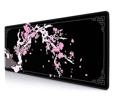 SXCKANG Japanese Pink Cherry Blossom Desk Pad Black Long Mouse Pad Deskmat Cute Desk Mat for Desktop Women Computer Laptop Protector Writing Pads for School Office 315 X 118 in Sakura Flowers
