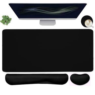 Yunoble Large Mouse Pad and Keyboard Wrist Rest Desk Pad for Keyboard and Mouse 4in1 Large Gaming Mouse Pad with Wrist Support Desk Mat for Home Office Study GameBlack