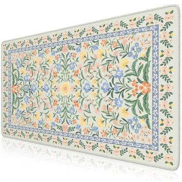 iCasso Desk Matt for Desktop Desk Pad Mat Green Floral Computer Mat for Keyboard and Mouse XXL Large Mouse Pad AntiSlip Big Mousepad with Stitched Edges Green