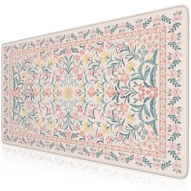 iCasso Pink Floral Desk Mat Desk Pad XXL Large Mouse Pad AntiSlip Big Mousepad with Stitched Edges Computer Mouse Pads for Desktop Decor Cute Office Desk Accessories for WomenPink