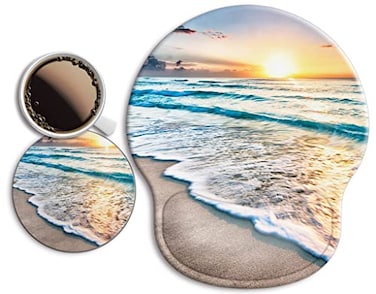 Wiabsi Ergonomic Mouse Pad with Wrist Support RestLarge Mousepad Gel Wrist Rest with Coaster NonSlip Pain Relief for Computer Desk HomeOfficeBeach