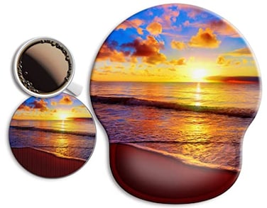 Wiabsi Ergonomic Mouse Pad with Wrist Support RestLarge Mousepad Gel Wrist Rest with Coaster NonSlip Pain Relief for Computer Desk HomeOfficeSunset Beach