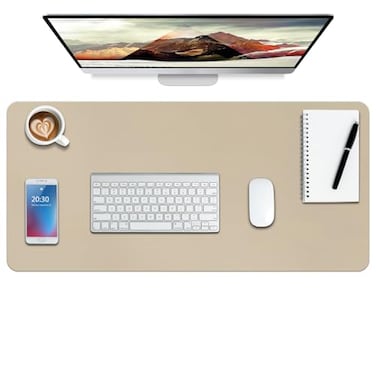 Boutilon Leather Desk Pad ProtectorNonSlip Mouse PadLaptop Desk PadOffice Mouse MatWaterproof Leather Desk BlotterDesk Writing Pad for Office and Home LBeige35x 17