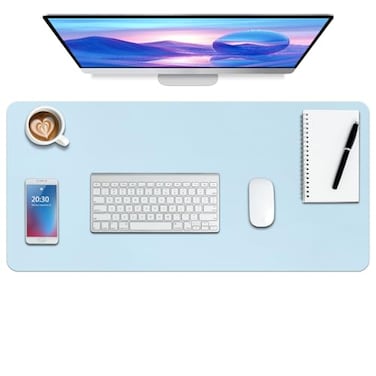 Boutilon Leather Desk Pad 30 x14NonSlip Mouse PadOffice Desk MatWaterprooft PU Leather Desk BlotterDesk Pad ProtectorDesk Writing Pad for Home Office Decor MLight Blue