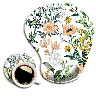 DOOKE Ergonomic Mouse Pad with Wrist Support Cute Mouse Pads with NonSlip PU Base for Home Office Working Studying Easy Typing Pain Relief Beautiful Floral