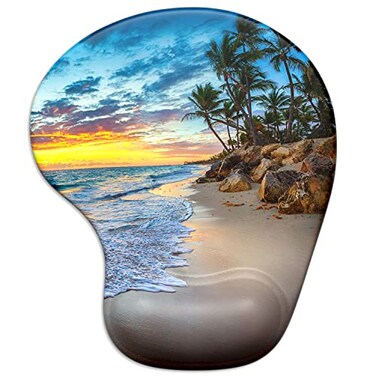 ITNRSIIET Ergonomic Mouse Pad with Gel Wrist Support Wrist Rest Smooth Surface NonSlip PU Base Comfortable Office Supplies Pain Relief 95 x 8 inches Beach
