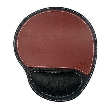 Fosinz Ergonomic Leather Mouse Pad Mat Mousepad with Rest Wrist Support NonSlip Rubber Base Memory Foam Waterproof Surface for Gaming Office RoundBrown