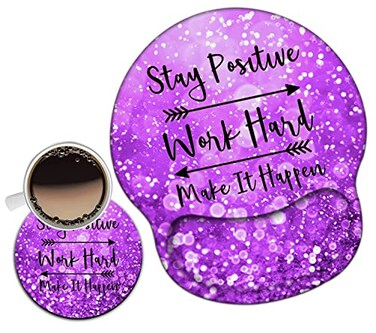 Yuxcfhjfe Mouse Pad with Wrist Support Gel Ergonomic Mouse Pads with Rest Support Mouse Pad for Home Office Working Pain Relief Coaster Stay Positive Work Hard and Make It Happen Purple Glitter