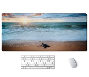 SSOIU Extended Gaming Mouse Pad NonSlip WaterResistant Rubber Base Computer Keyboard Mouse Mat 355 x 157inch XXLarge Desk Mat Ideal Partner for Work Game Turtle Shore