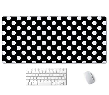 SSOIU Extended Gaming Mouse Pad 355x157 in Large Stable Rubber Base Mousepad with Stitched Edges Keyboard Mouse Mat Desk Pad for Work Game Office Home Black and White Polka Dot
