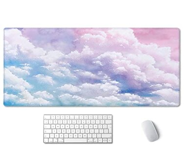 SSOIU Watercolor Pastel Sky Desk Mat Cloud and Pink Sky Extended Mouse Pad XXL Gaming Mouse Pad 355x157inch