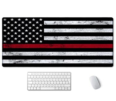 SSOIU Extended Gaming Mouse Pad 355x157 in Large Stable Rubber Base Mousepad with Stitched Edges Keyboard Mouse Mat Desk Pad for Work Game Office Home Fire Fighter Thin Red Line Flag
