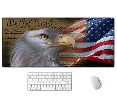 SSOIU Bald Eagle on American Flag Mouse Pad 355 X 157 Inch XXL Full Desk Mousepad Extended Large NonSlip Rubber Base Waterproof Big Keyboard Mat with Stitched Edges for Gaming and Office