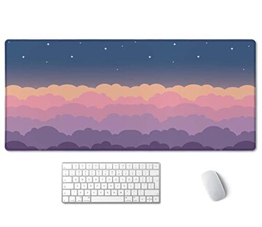 SSOIU Cute Clouds Purple Desk Mat Extra Large XXL Gaming Mouse Pad 355 X 157 Waterproof with Stitched Edges