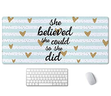 SSOIU Inspirational Quote Desk MatLarge Mouse Pad 355 x 157 XXL Extended Gaming Mouse Pad Mat with NonSlip Base Stitched Edge Mousepad for ComputerOffice She Believed she Could so she did