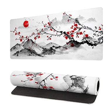 Siski Japanese Cherry Blossom Gaming Mouse Pad 276x118 Inch Pink Full Desk Sakura Large NonSlip Rubber Base Waterproof Big Keyboard Mat With Stitched Edges for Office