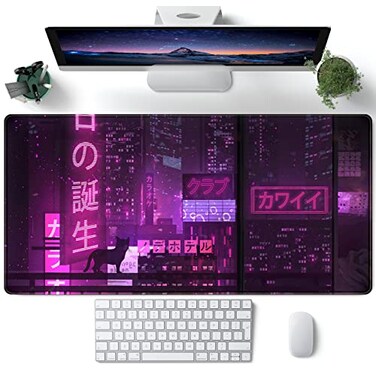 CYZFF Purple Gaming Mousepad Japanese Desk Mat XXL Extended Anime Cool Large Mouse Pad Keyboard Mouse Mat Desk Pad for Computer Laptop Gamers 315X157 NonSlip Rubber Base with Stitched Edges