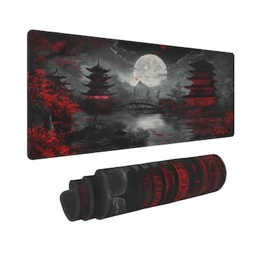 Sweetshow Japanese Mouse Pad XXL 315 X 118 Inch Black Red Design Style Extended Large Gaming Mousepad Keyboard Full Desk Mat NonSlip Rubber Base Stitched Edges for Home Office