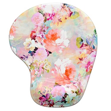 Hsurbtra Ergonomic Mouse Pad with Wrist Rest Support Gel Mouse Pads with NonSlip PU Base Pain Relief Memory Foam Computer Mat Cute Office Supplies Desk Decro Accessories Pink Flower