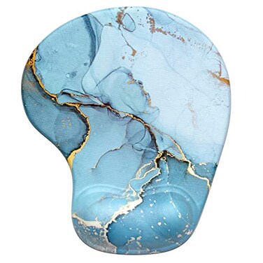 Hsurbtra Ergonomic Mouse Pad with Wrist Rest Support Gel Mouse Pads with NonSlip PU Base Pain Relief Memory Foam Computer Mat Cute Office Supplies Desk Decro Accessories Blue Marble