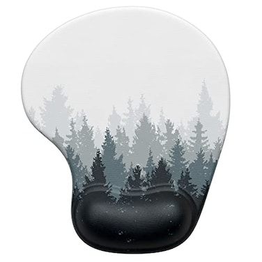 Hsurbtra Ergonomic Mouse Pad with Wrist Rest Support Gel Mouse Pads with NonSlip PU Base Pain Relief Memory Foam Computer Mat Cute Office Supplies Desk Decro Accessories White Forest