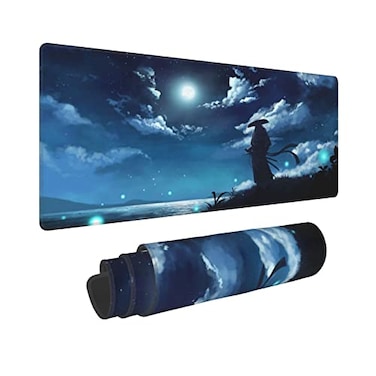 Gianlaima Japanese Samurai Night Sky Stars Moon River Anime Mouse Pad Long Extended XL Mousepad Desk Pad Gaming Pc Desktop Large Rubber Mice Pads Stitched Edges 315 X 118