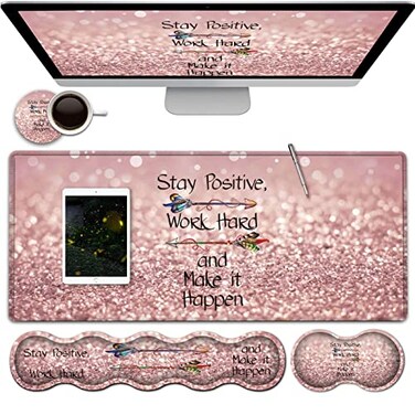 Yuxcfhjfe Large Gaming Mouse PadExtended Office Desk MatWaterproof Desk Writing Pad for Home Ergonomic Mouse Keyboard Wrist RestWork Hard Inspirational Quotes Laptop Desk Pad Pink Mousepad Wrist Suppo