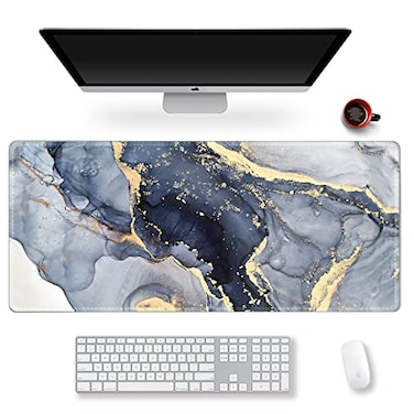 ARTSO Extended Gaming Mouse Pad XXL ArtSo Large Keyboard Mat Long Mousepad Desk Decor Writing Pad Non Slip Rubber Base Stitched Edges for Work Game Office Home 351 x 157 Gilt Marble