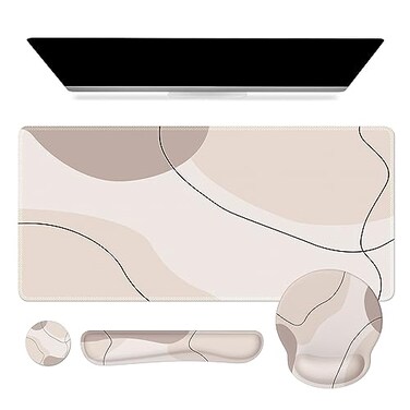 iCasso Large Gaming Mouse Pad Wrist Support Set Desk Mat 4in1 XXL Mousepad Keyboard Wrist RestMouse Wrist RestCoaster Set with Ergonomic Design for Home Office Table ComputerBrown Art
