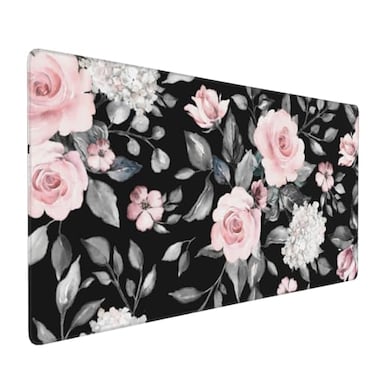 Kawani Floral Extended Gaming Mouse Pad NonSlip Rubber Base Black Large Mousepad 354157in with Stitched Edge Waterproof Pink Peony Flowers Pads Computer Black Desk Laptop Mats for Work GameOffice Home