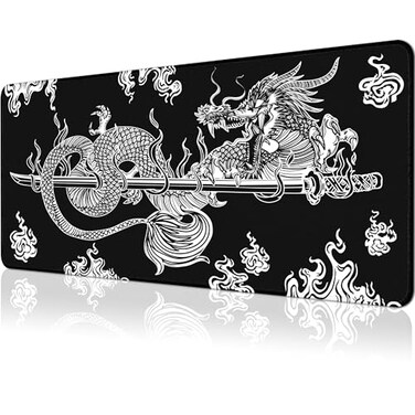 PTPLMM Japanese Dragon Large Gaming Mouse Pad for Desk Black Mouse Pad Gaming Mouse Mat Desk Pad NonSlip Base Computer Pad Keyboard Mat 315x118in XL Mousepad with Stitched Edge for Home Office