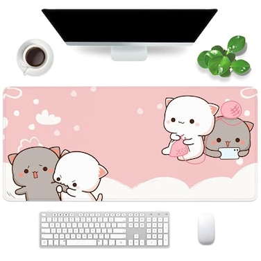 Amrgik Pink Large Gaming Mouse Pad Kawaii Desk Pad XXL Cute Cat Mouse Mat 35x157x012 inch Desk Accessories Pink Cat 2